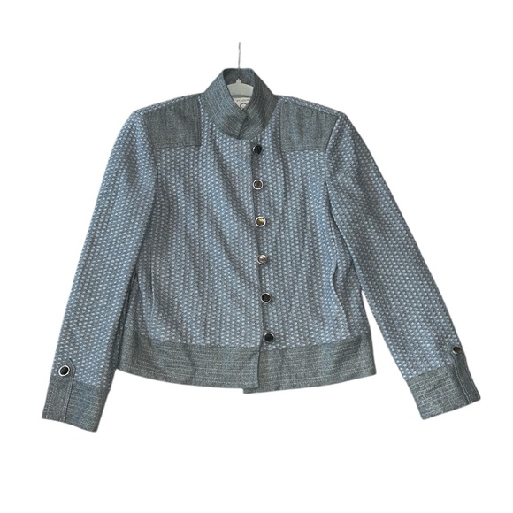 St. John Couture Tweed Lined Jacket Stand Collar Button closure Lined Size 4 - Picture 2 of 9